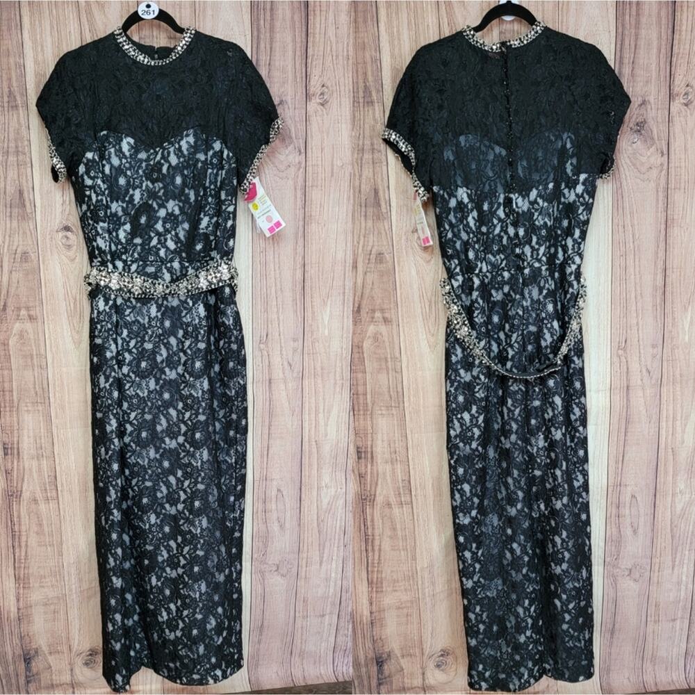 NWT Ambiance by Andrew Adela Black Lace Dress Style # A260LSA Sz 20